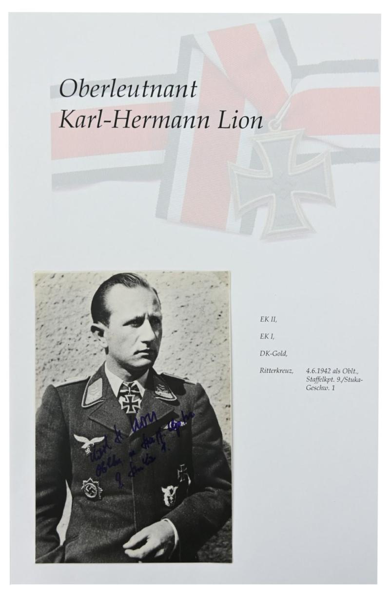 Signature of Luftwaffe KC Recipient 'Karl-Hermann Lion'