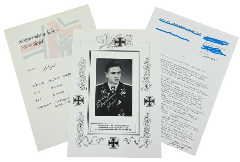 Signature of Waffen-SS KC Recipient 'Hans Siegel'