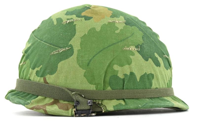 US Vietnam War Infantry helmet with camouflage cover and liner