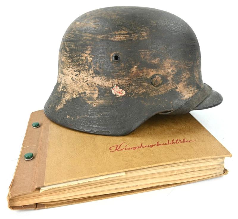 German WH Named M35 ex DD Camo Helmet 'Zimmerit' with War Diary