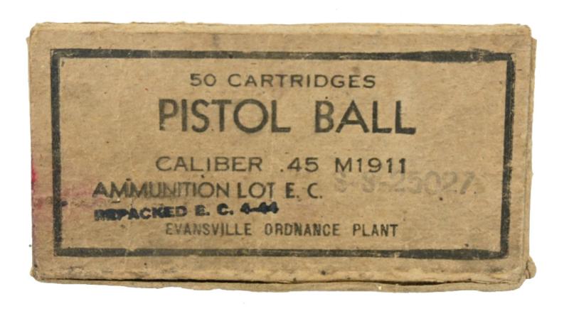 US WW2 Pistol ball .45 Caliber Ammo Box