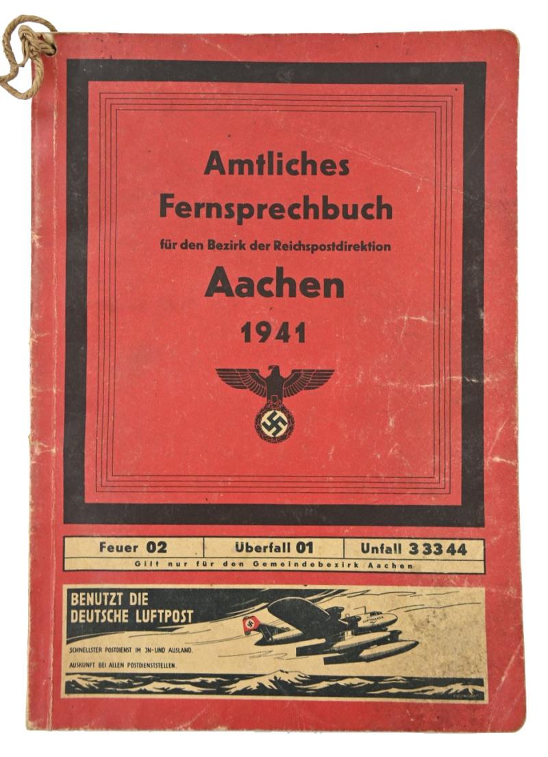 German Third Reich Phonebook 'Aachen' 1941