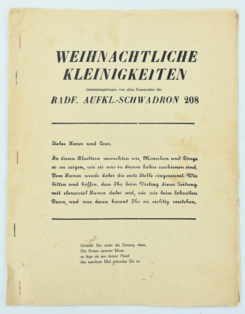 German WH Christmas Booklet 'Radf. Aufkl.-Schwadron 208'
