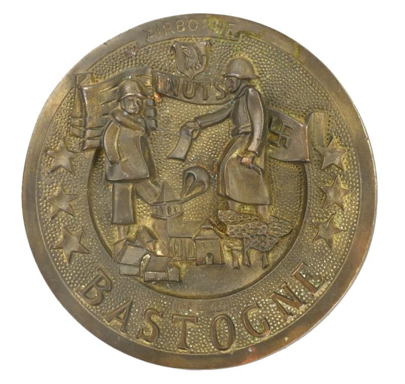 US WW2 101st Airborne Battle of the Bulge Brass NUTS Plaque Bastogne 1944