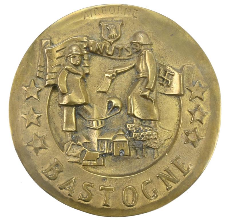 US WW2 101st Airborne Battle of the Bulge Brass NUTS Plaque Bastogne 1944