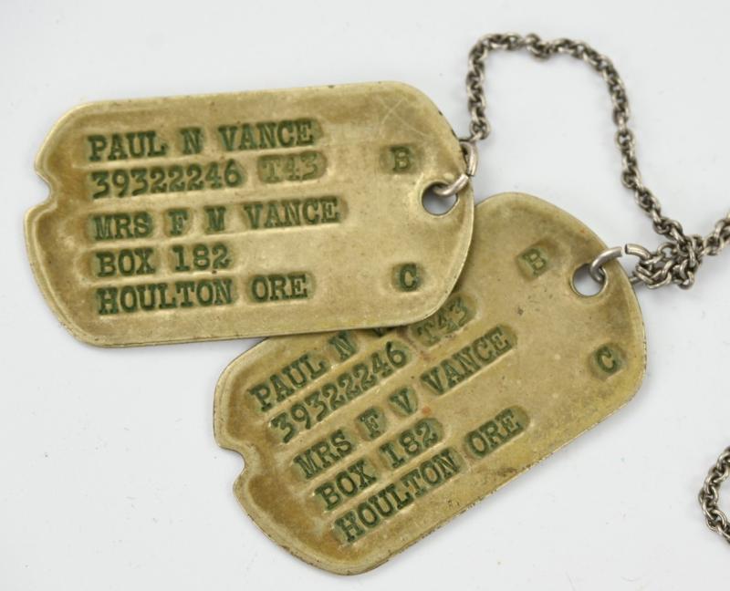 US WW2 Dog-Tag set 'Paul N. Vance' 10th Mountain Division