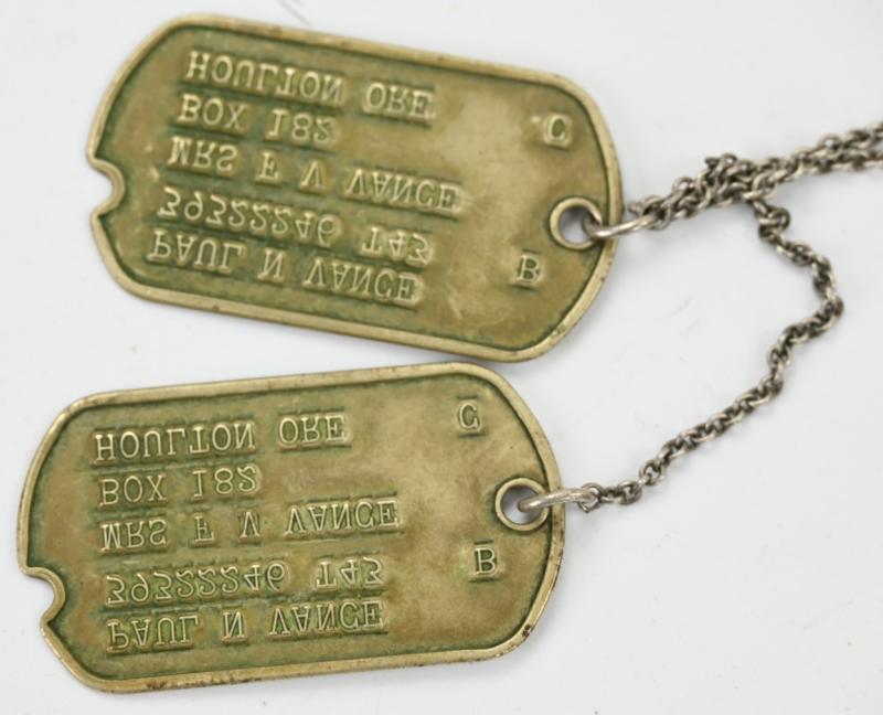 US WW2 Dog-Tag set 'Paul N. Vance' 10th Mountain Division