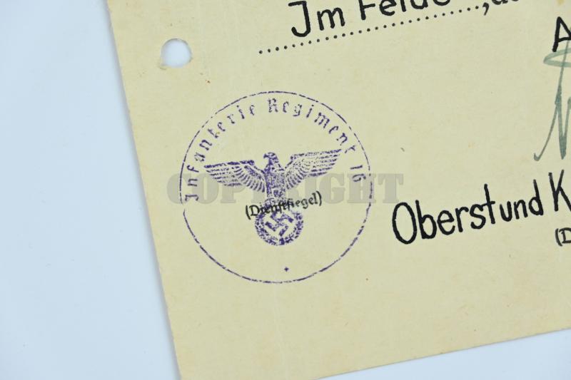 German WH Fallschirmjager Document Grouping 'Bernard Krahn' Inf.Rgt. 16 Holland