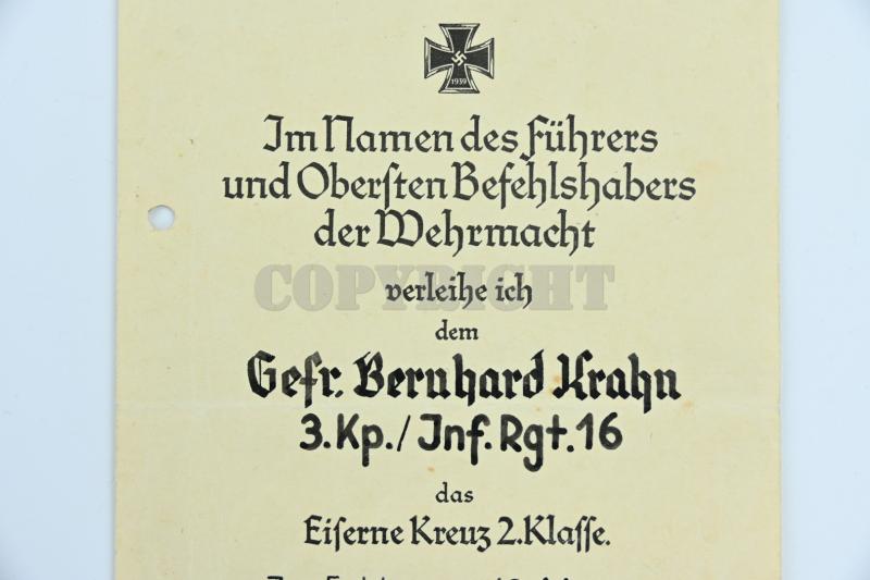 German WH Fallschirmjager Document Grouping 'Bernard Krahn' Inf.Rgt. 16 Holland