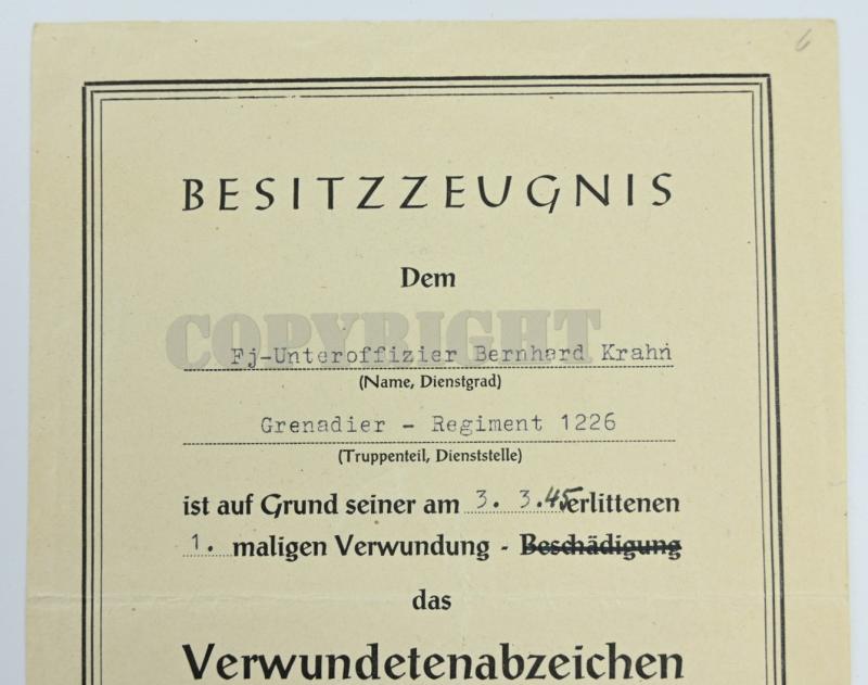 German WH Fallschirmjager Document Grouping 'Bernard Krahn' Inf.Rgt. 16 Holland