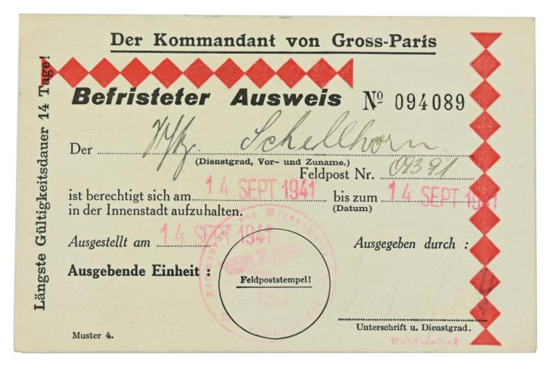 German Permit for Paris 1941