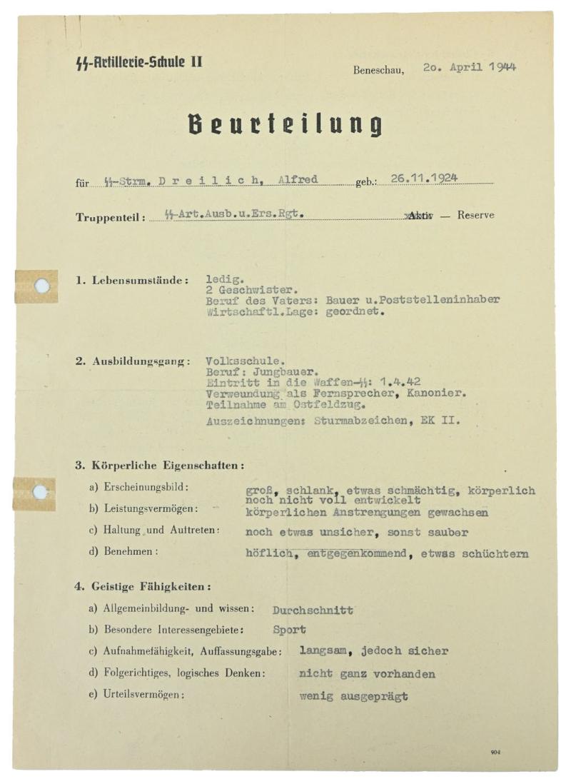 German Waffen-SS Personal Research File 'SS-Sturmmann Alfred Dreilich'
