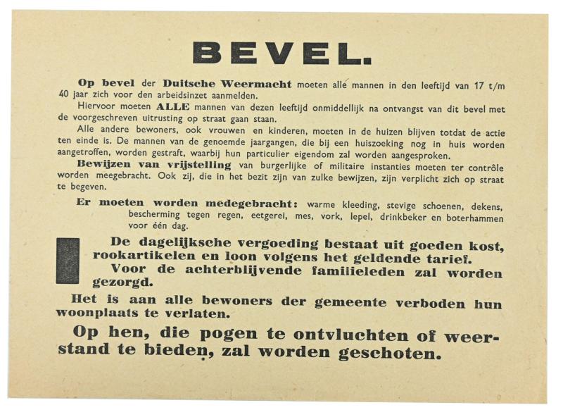 German Leaflet/Order For Dutch Male Labor deployment