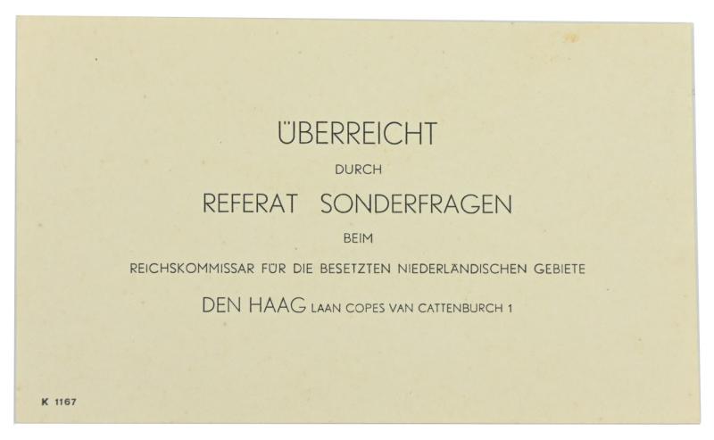 German Parcel Card of the 'Reichskommissar für die besetzten niederländischen Gebiete