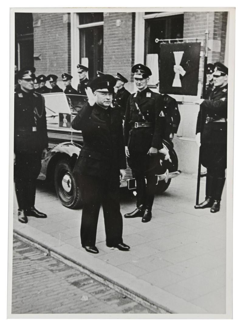 Dutch NSB Press Photo 'Mussert and his Flag'