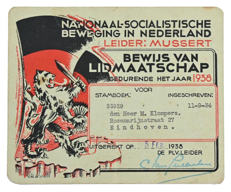 Dutch NSB Membercard 1938