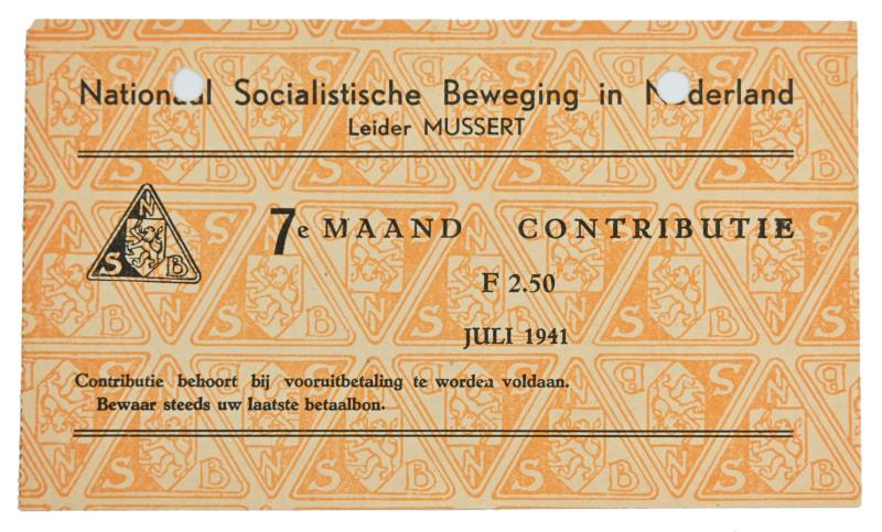 Dutch NSB Contribution Card July 1941
