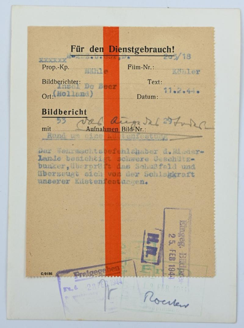 German Press Photo 'Friedrich Christiansen Inspecting the Westwall at 'De Beer' Holland'