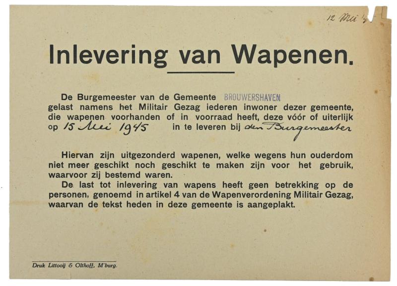 Dutch WW2 Notice 'Surrendering of weapons'