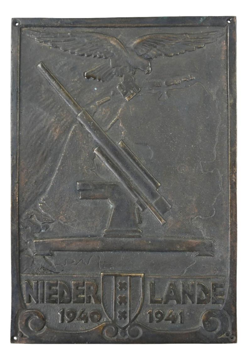 German LW Flak Bronze Plaque Amsterdam 1940/41