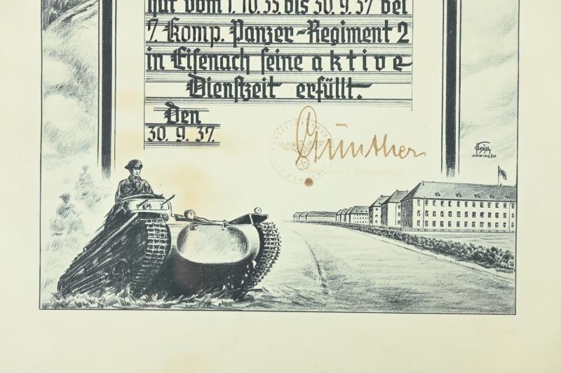 German WH Panzer Service Certificate in Frame