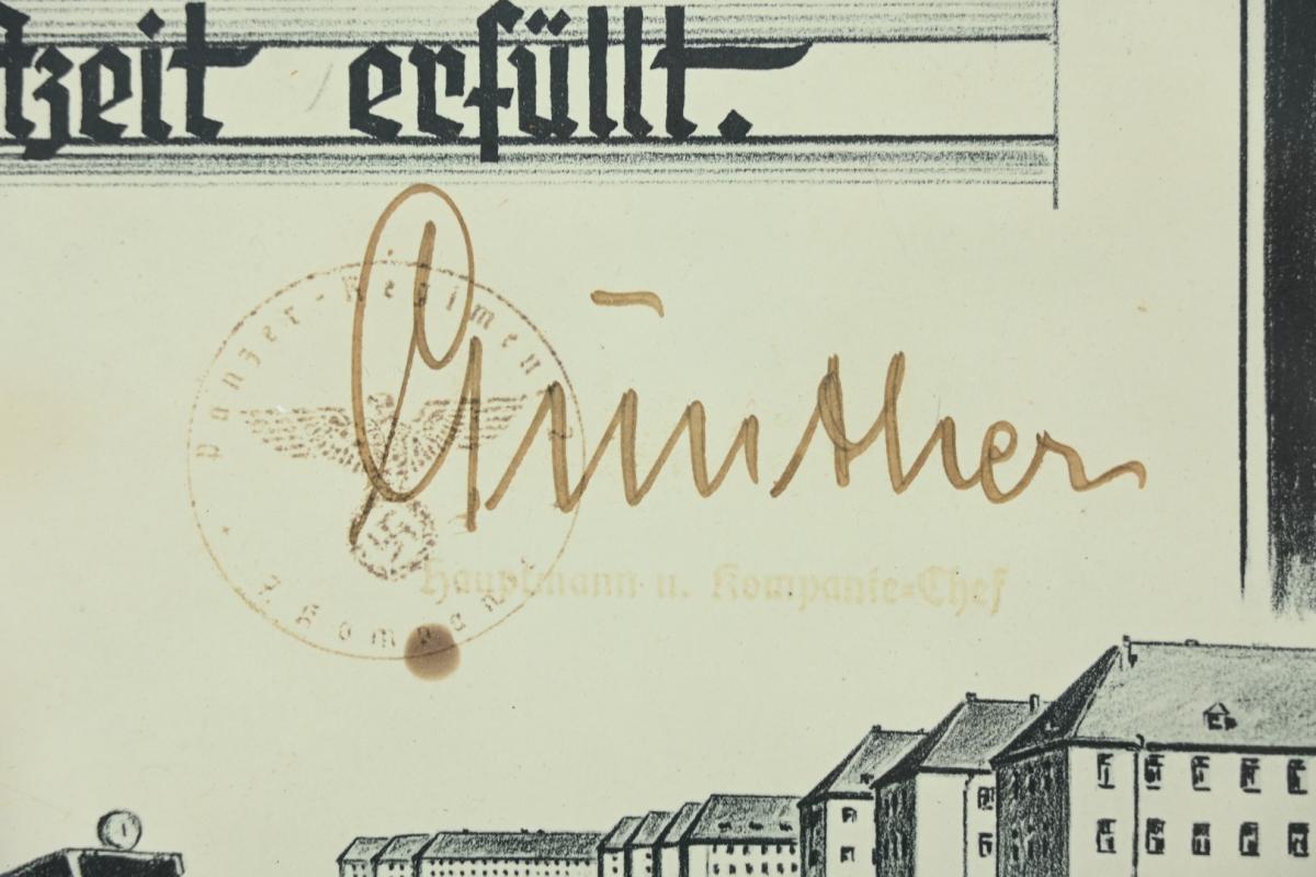 German WH Panzer Service Certificate in Frame