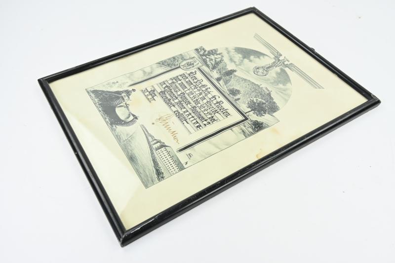 German WH Panzer Service Certificate in Frame