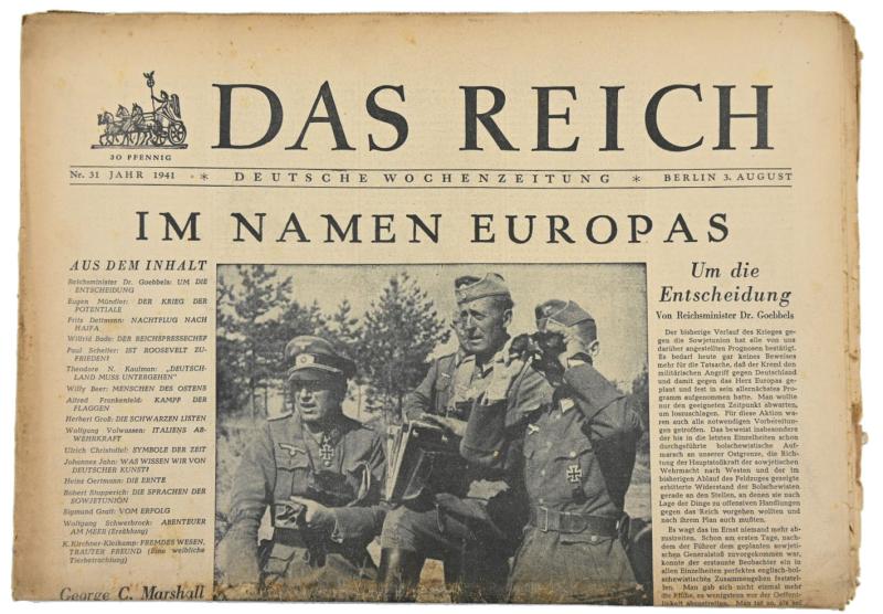 German Newspaper “Das Reich” August 1941