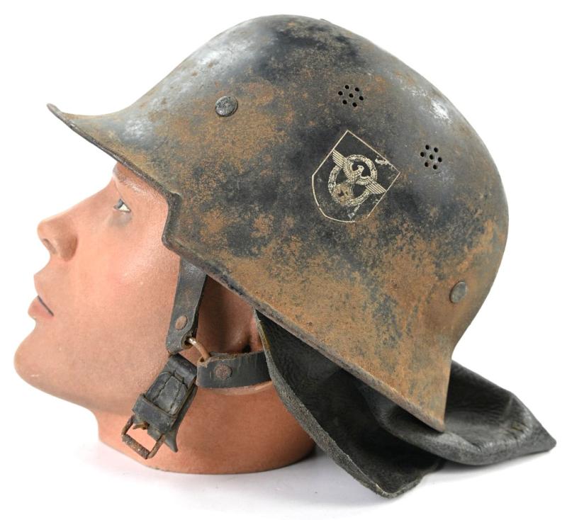 German Third Reich M34 SD Feuerwehr Helmet with Neck Flap
