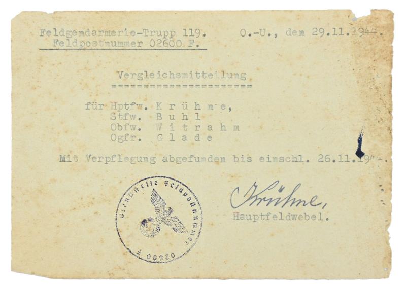 German WH Feldgendarmerie Message 1944