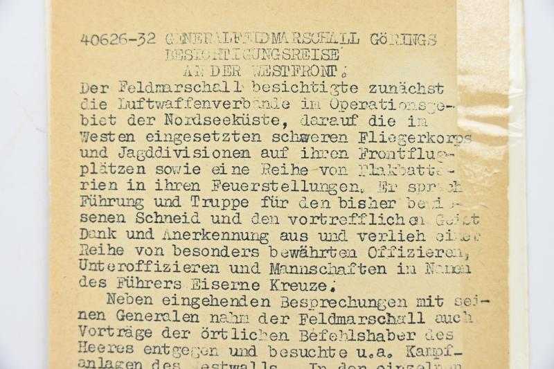 German LW Press Photo 'General Goring on the Westfront''