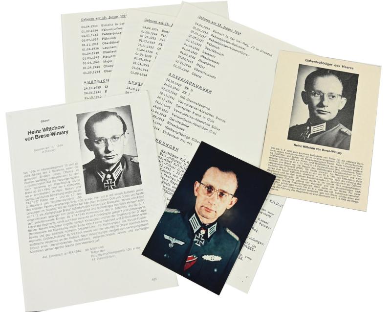 Signature of Wehrmacht KC-OLC Recipient (Heinz Wittchow von Brese-Winiary)