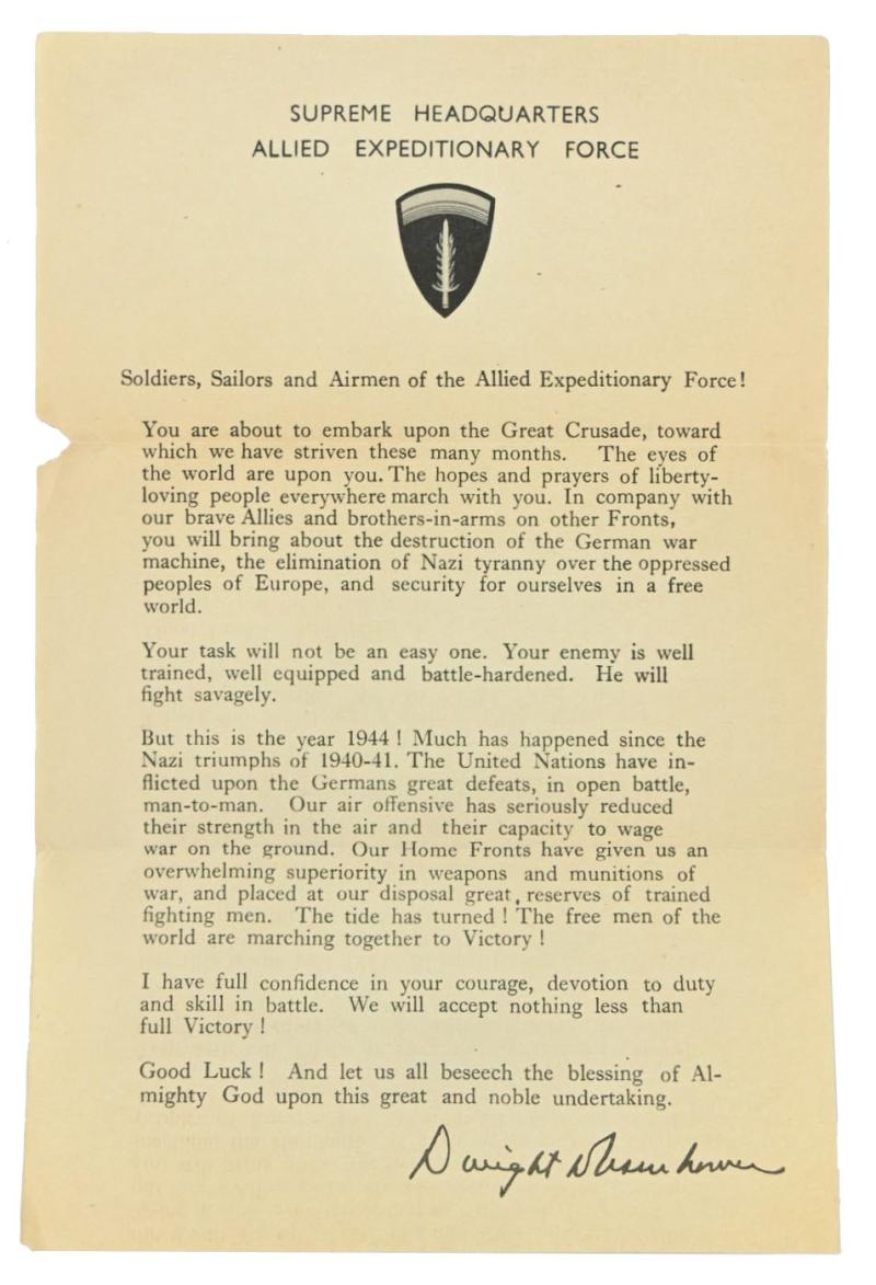 US WW2 Eisenhower D-Day Letter 6 June 1944