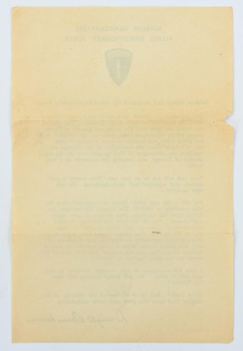 US WW2 Eisenhower D-Day Letter 6 June 1944