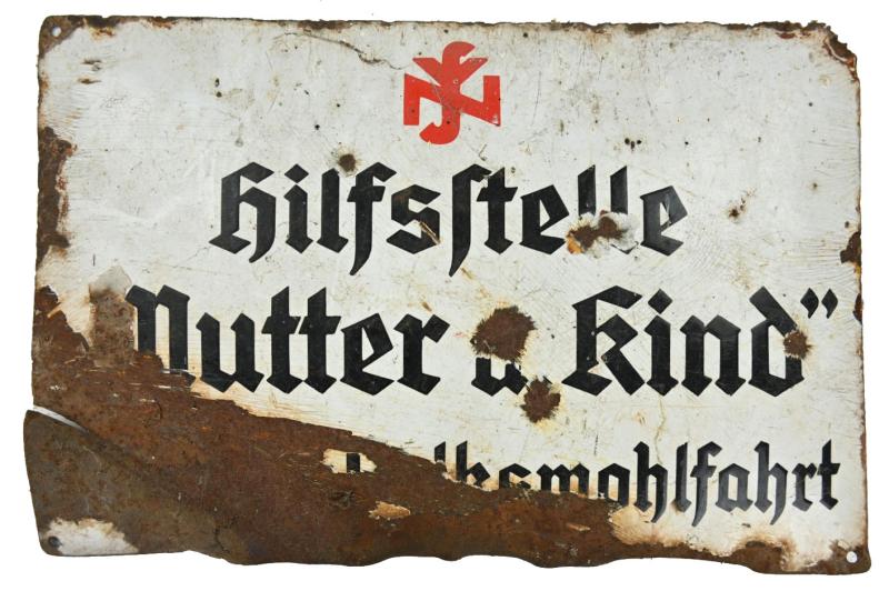 German NSV Enamel Plate 'Hilfstelle Mutter u. Kind'