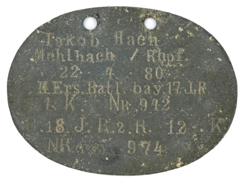 German WW1 Dog-Tag Bayerisches Infanterie-Regiment Nr. 17
