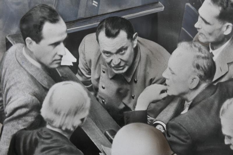 Allied Nuremberg War Trail Press Photo 'Göring & Hess'