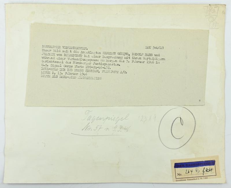 Allied Nuremberg War Trail Press Photo 'Göring & Hess'