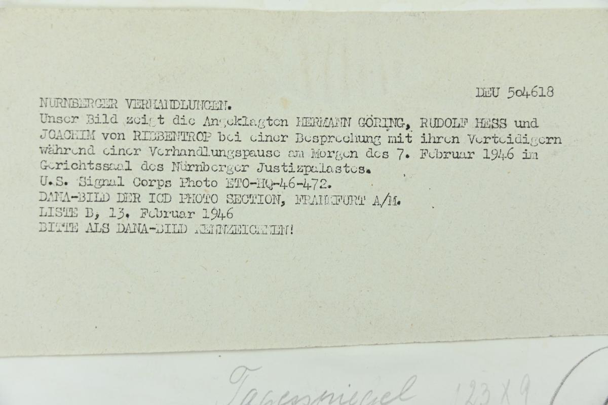 Allied Nuremberg War Trail Press Photo 'Göring & Hess'