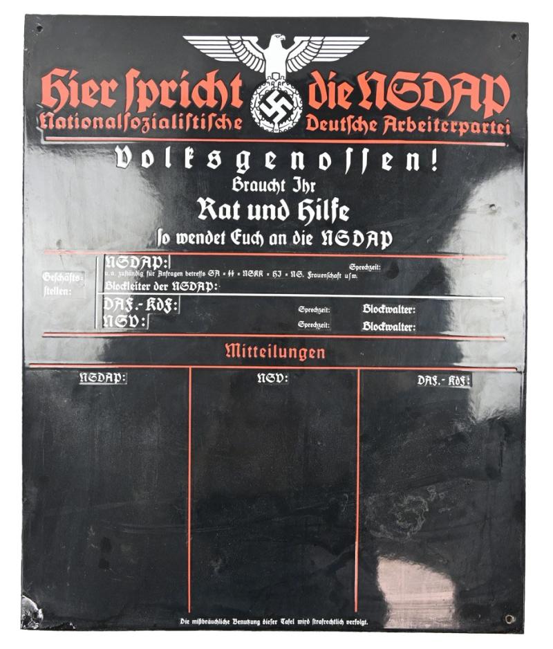German NSDAP Enamel Sign 'Hier Spricht die NSDAP'