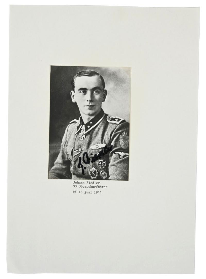 Signature of Waffen-SS Knight's Cross Recipient Johann Fiedler