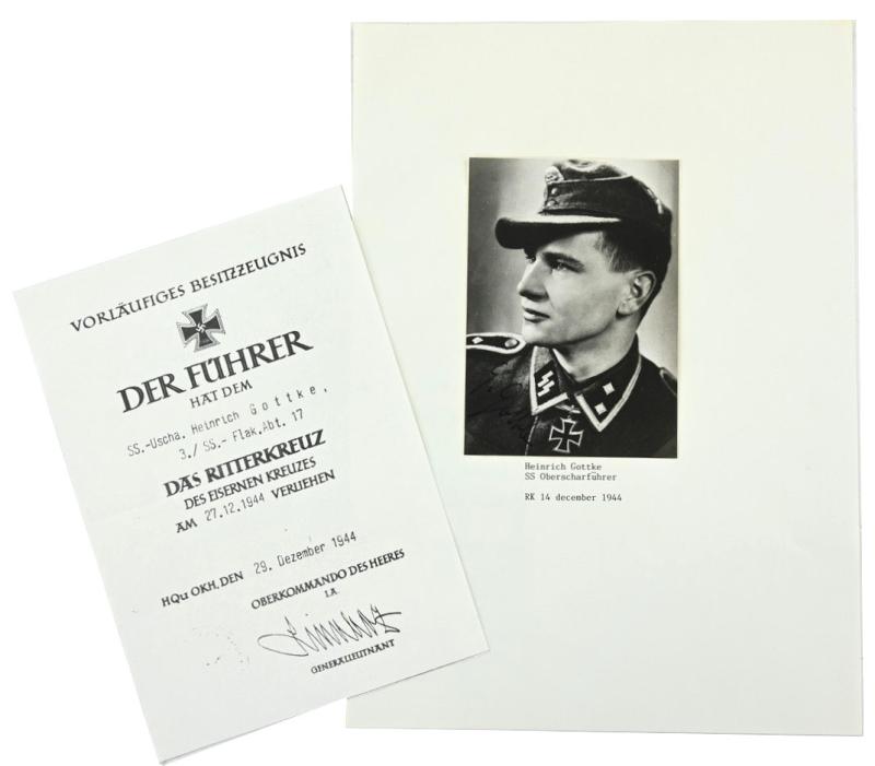Signature of Waffen-SS KC Recipient Heinrich Gottke