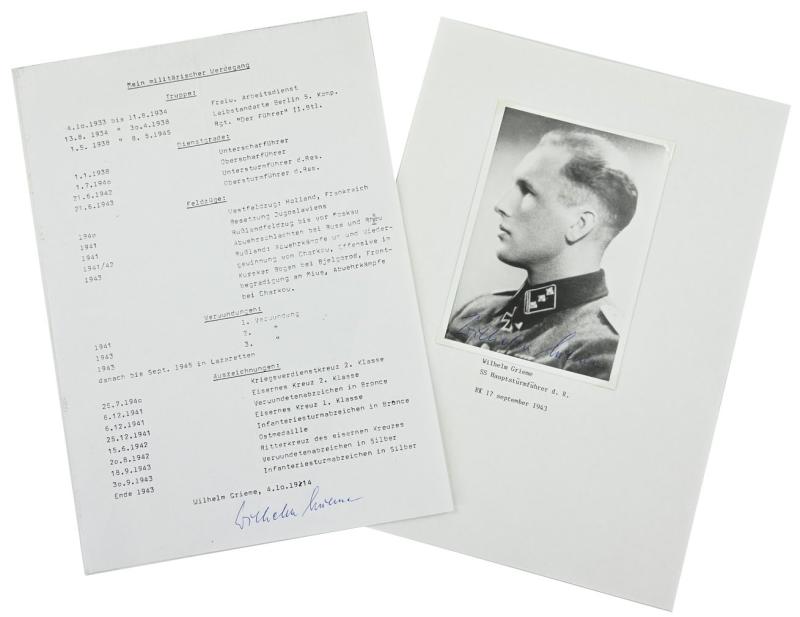 Signature of Waffen-SS KC Reciepient Wilhelm Grieme