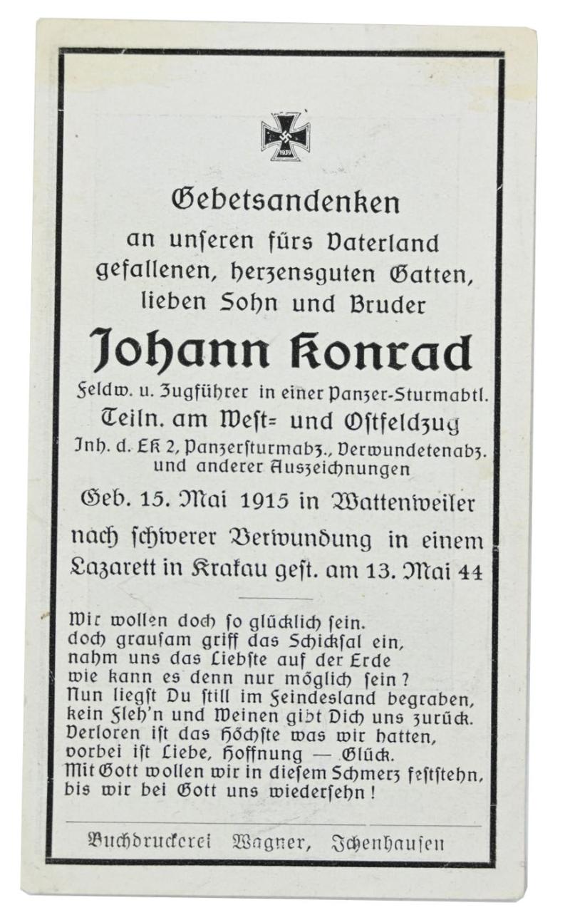 German WH Deathcard Panzer-Regiment Soldier
