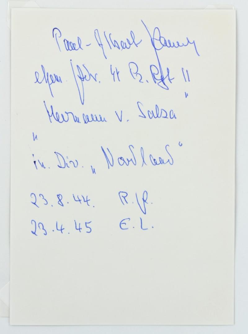Signature of Waffen-SS KC-OLC Recipient Paul-Albert Kausch