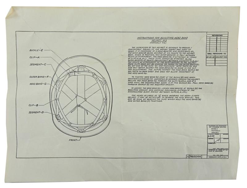 US WW2 M3 Flak Helmet Instruction Sheet