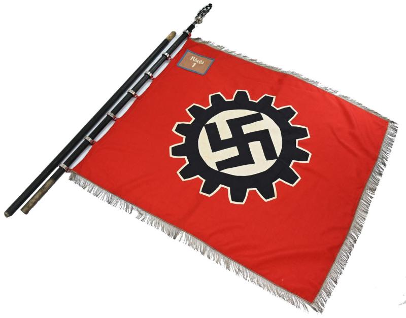 German Third Reich DAF Parade Flag complete with Pole and Poletop