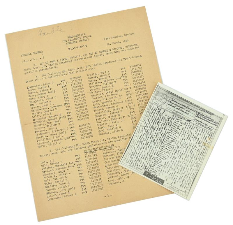 US WW2 508th Parachute Infantry Regiment Document Set