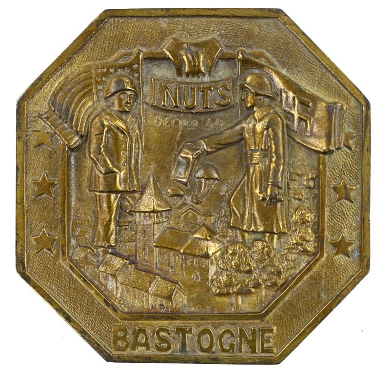 US WW2 101st Airborne Battle of the Bulge Brass NUTS Plaque Bastogne 1944