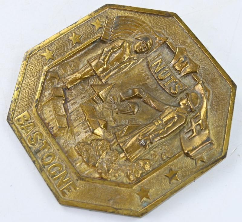 US WW2 101st Airborne Battle of the Bulge Brass NUTS Plaque Bastogne 1944